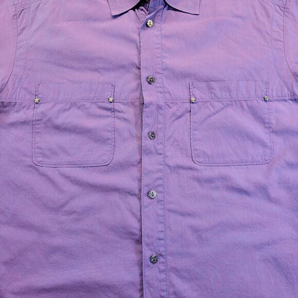 Vtg VERSACE Jeans Couture Iridescent Purple Silk Mens Medusa Metal Studs Medium - Picture 2 of 16